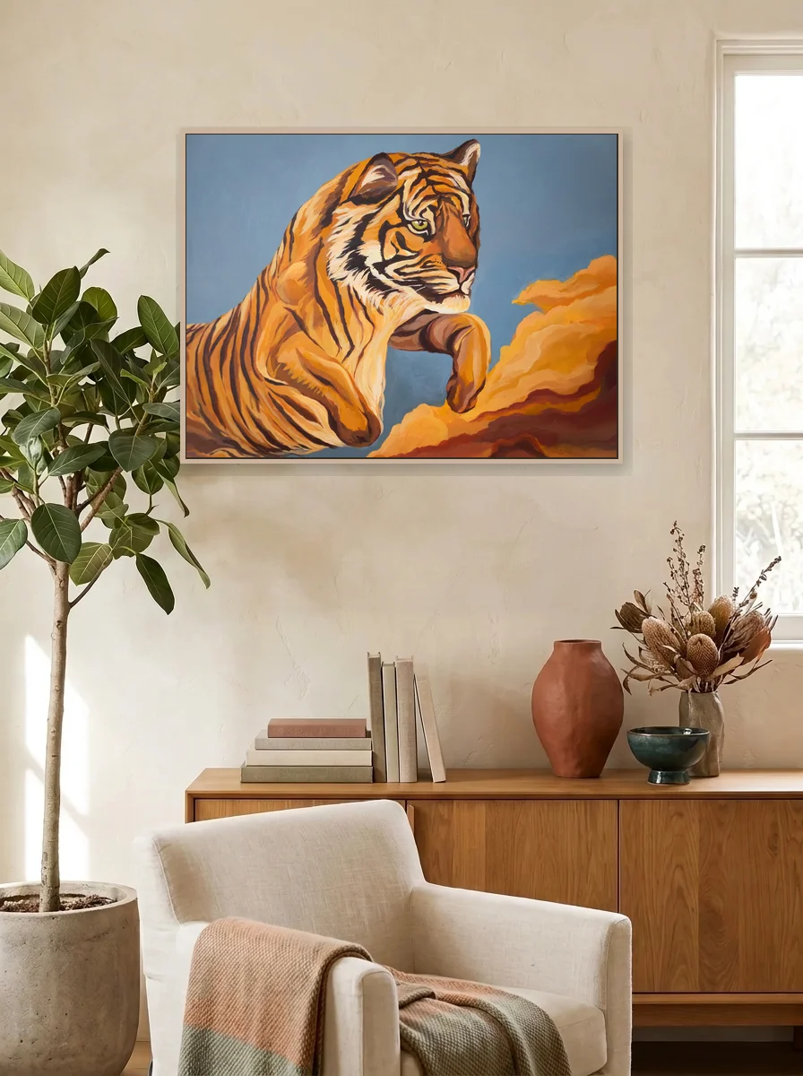 Sky Hunter displayed as a wall-scale canvas in an interior scene